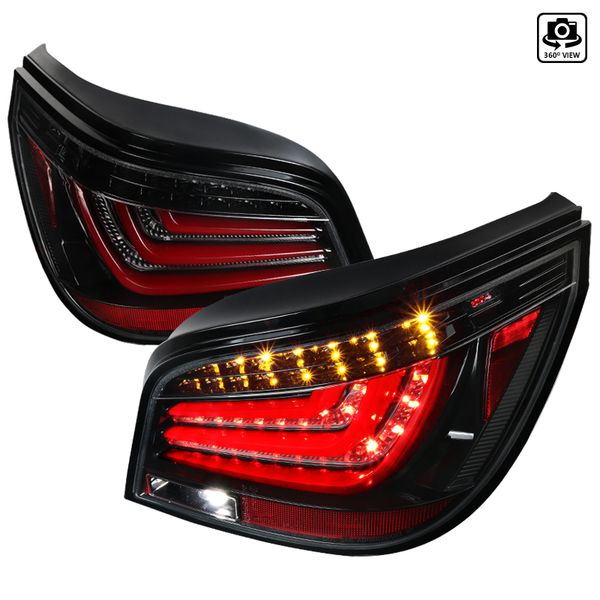 Spec-D Tuning 08-10 Bmw E 60 5- Series LED Tail Lights- Glossy Black With Clear Lens LT-E6008BKLED-TM